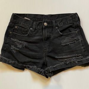 American Eagle 🦅 very distressed black cut off jean shorts. Size 4
